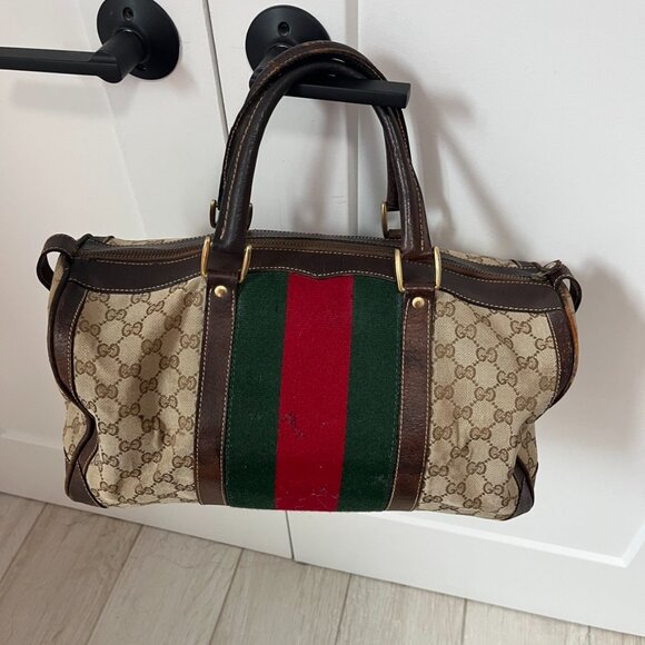Vintage Gucci Logo & Stripe Weekender Travel Bag - Picture 7 of 12